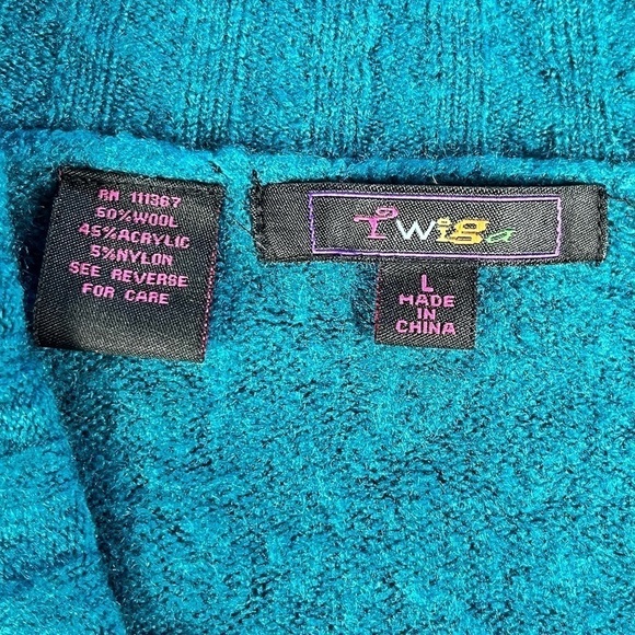 Vintage Teal Turquoise Wool Blend Button Down V neck Long Sleeve Cardigan - Picture 15 of 15